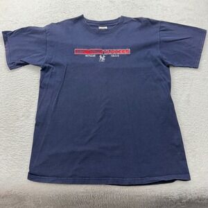 Vintage 2001 Majestic New York Yankees Baseball T Shirt Mens L Navy Blue Cotton